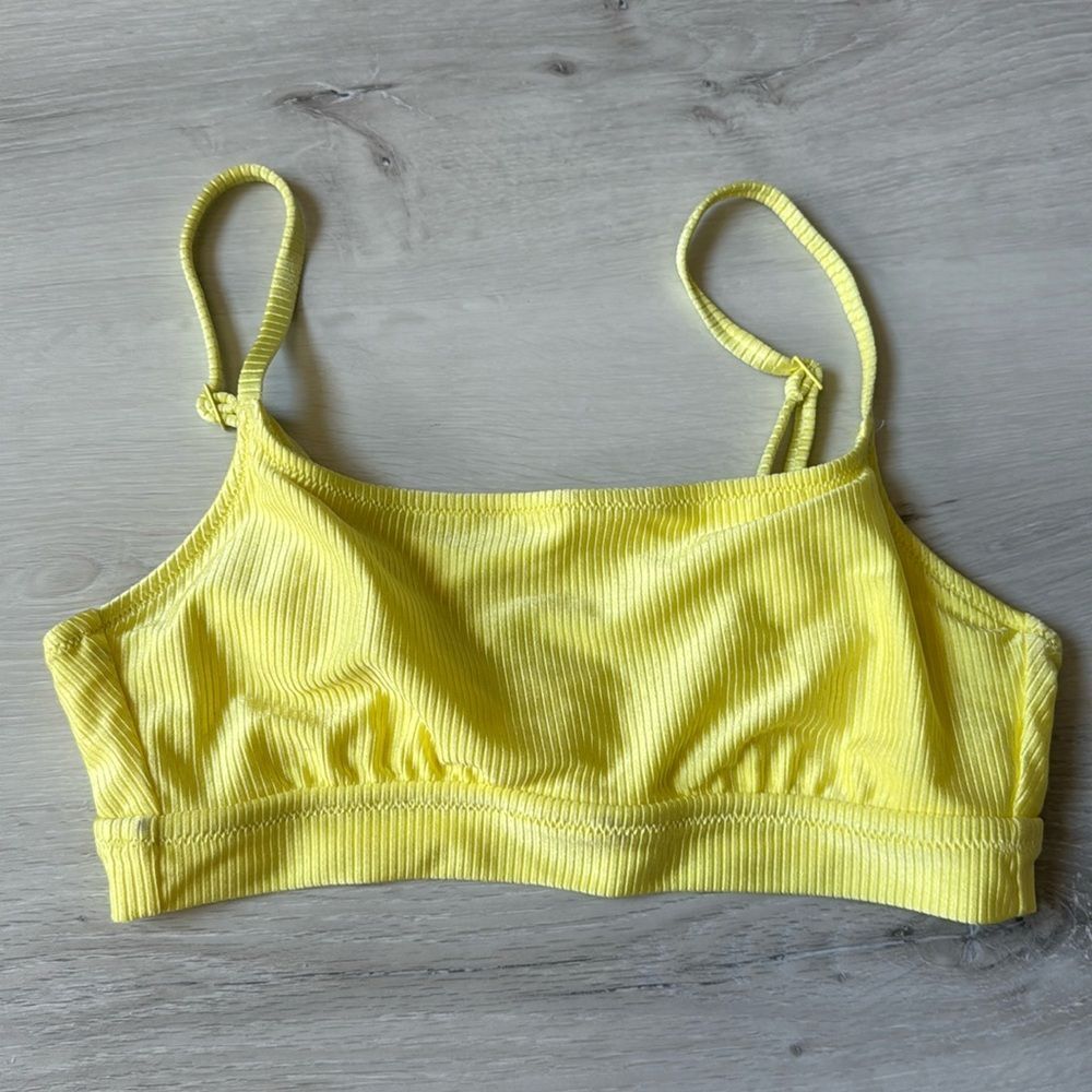Aerie Shine‎ Rib Straight Scoop Bikini Top Large Yellow NWT - Picture 4 of 6
